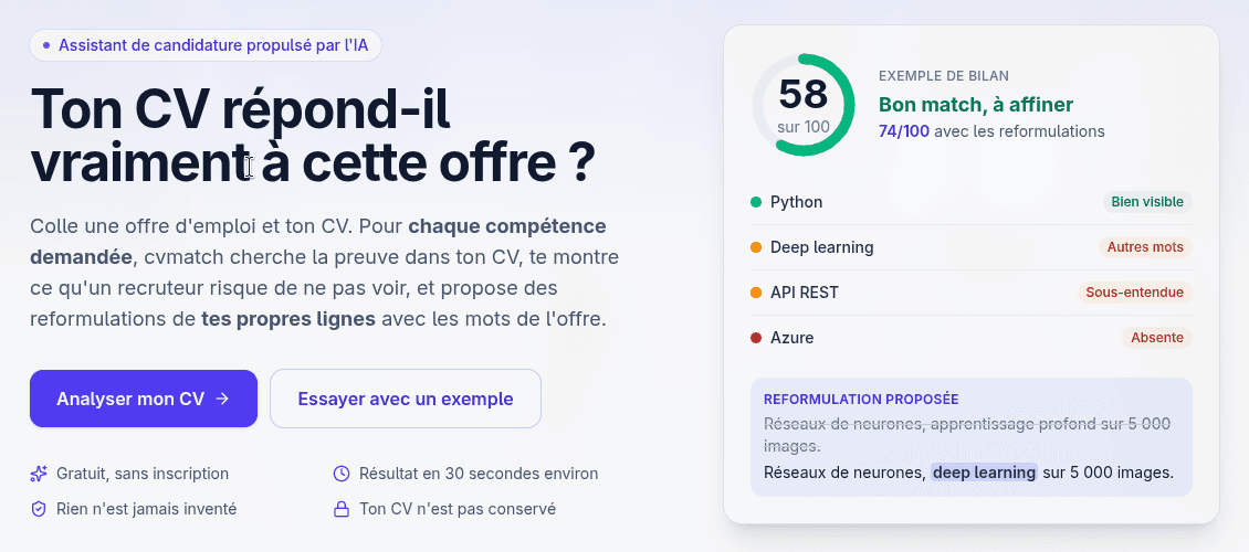 cvmatch — Adapter son CV à une offre, compétence par compétence